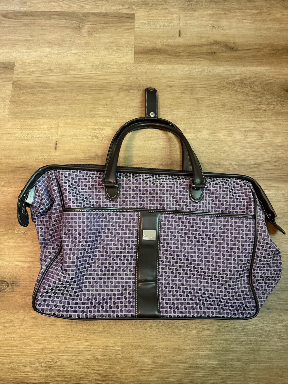Nine West Purple Patterned Tote with Brown Trim